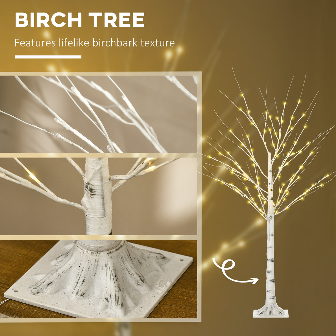 MCL 5ft Artificial White Birch Tree Light with Warm White Pre-Lit LED Light for Indoor and Covered Outdoor Use