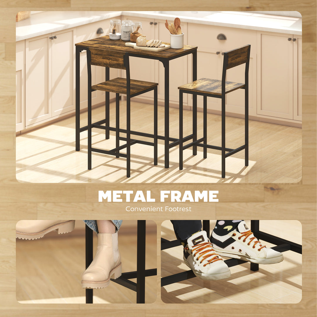 3-Piece Bar Table Set with 2 Stools, Industrial Breakfast Bar Set with