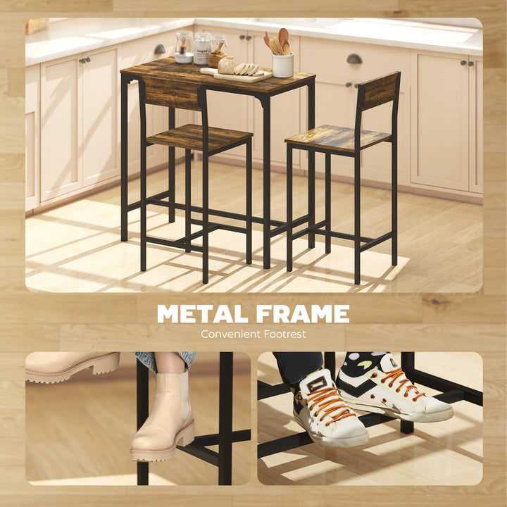 3-Piece Bar Table Set with 2 Stools, Industrial Breakfast Bar Set with
