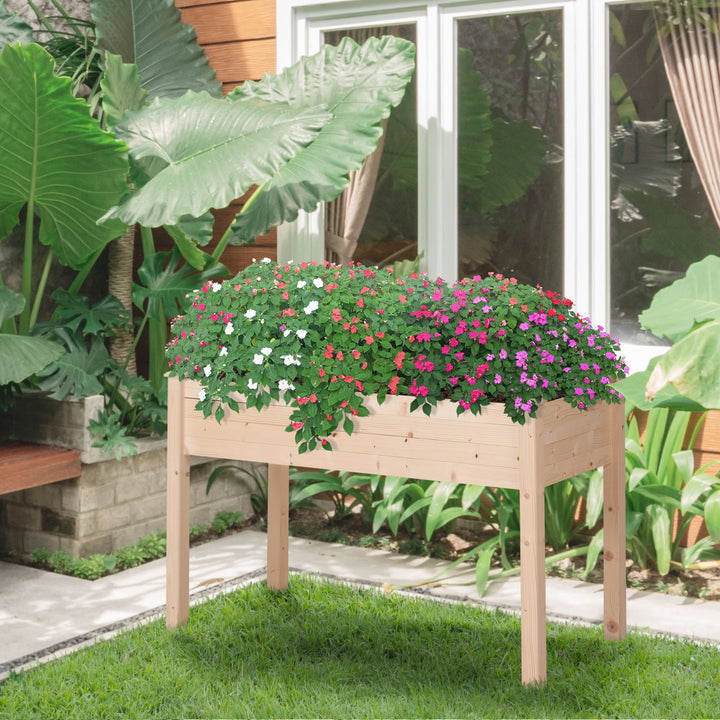 Outsunny Garden Wooden Planters, Non-Woven Fabric, Rectangular Raised Bed,Fir Wood,Indoor/Outdoor, 122.5Lx56.5Wx76H cm | Aosom UK