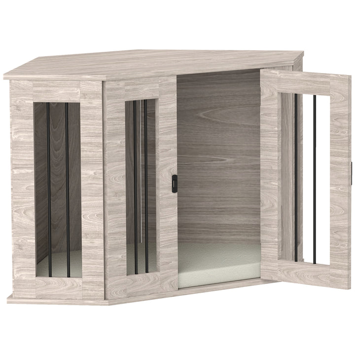 2 in 1 Dog Crate Furniture Side Table, with Cushion, 104 x 55 x 63cm - Walnut Brown