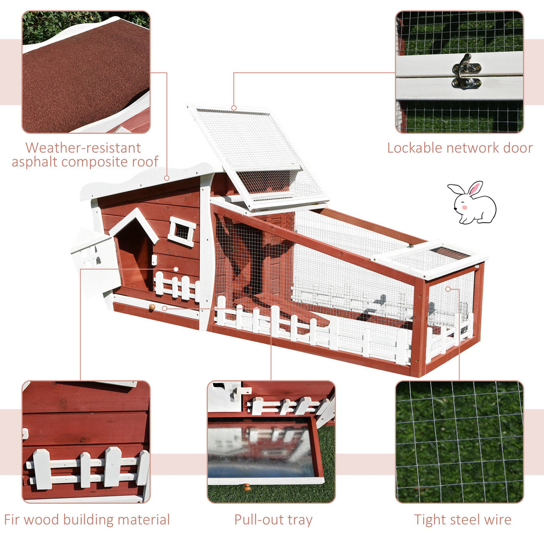 Rabbits Outdoor Fir Wood Guinea Pigs Hutches w/ Ramp Wine-Brown