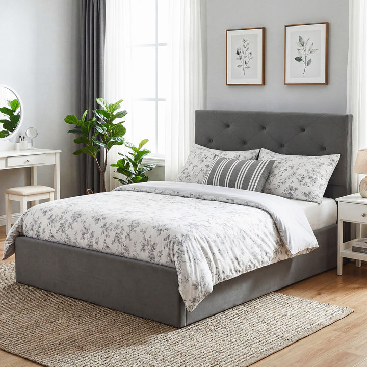 Double Bed Frame Gas End Lift Under Bed Storage Upholstered Platform B