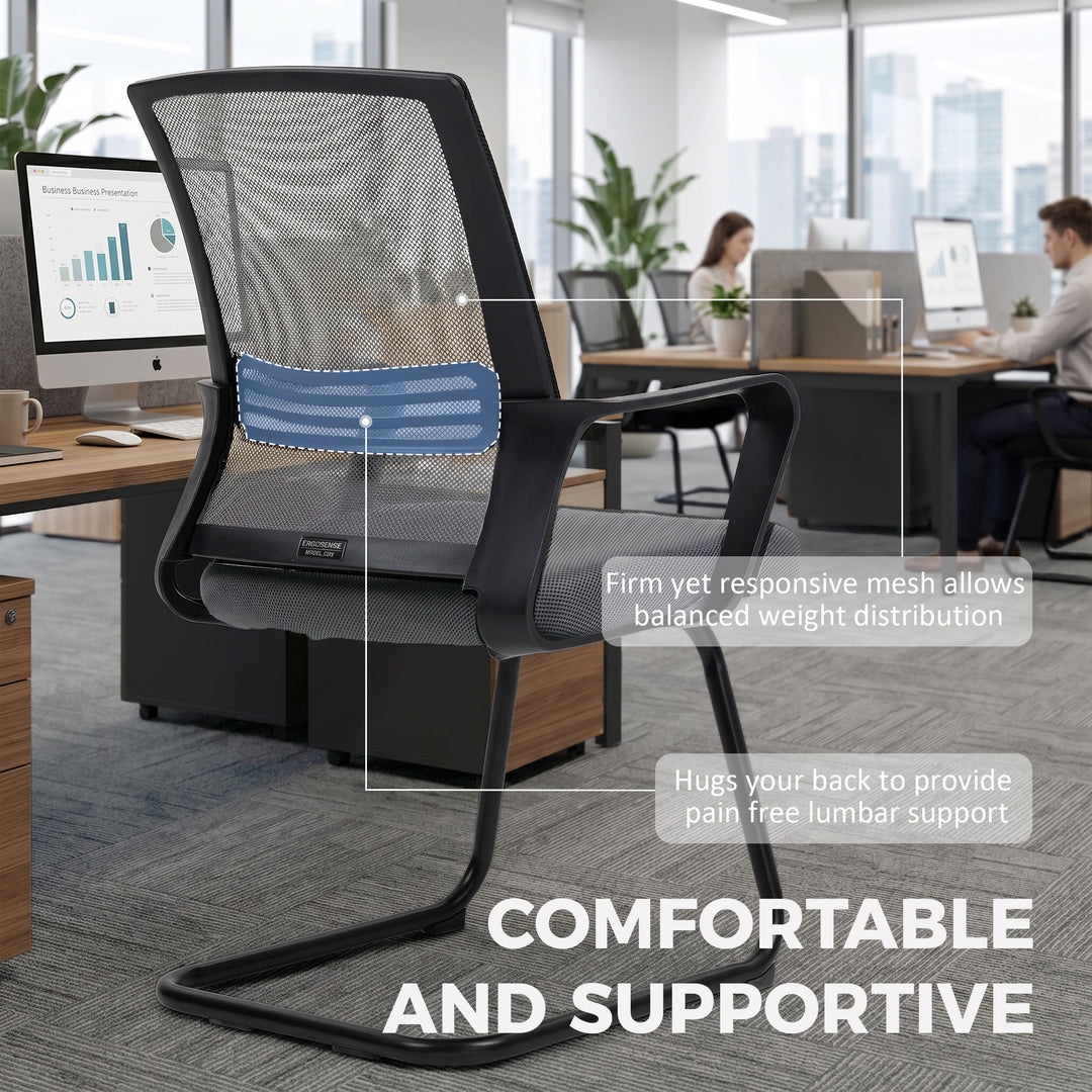 Padded Meeting Office Chair, Ergonomic Desk Chair No Wheels with Sled 
