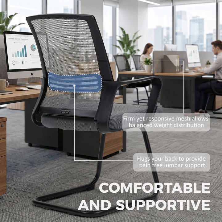 Padded Meeting Office Chair, Ergonomic Desk Chair No Wheels with Sled 