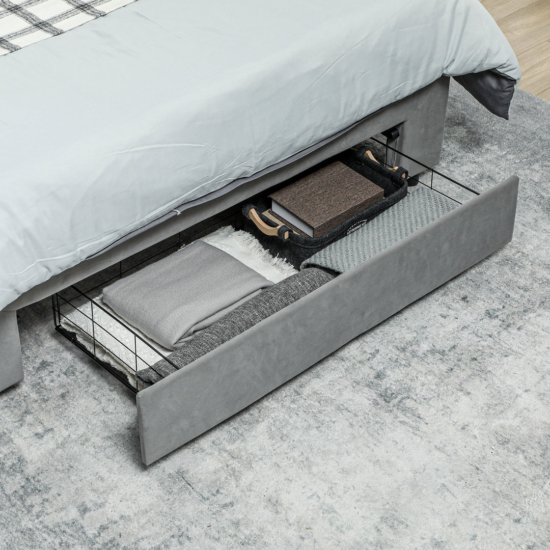 HOMCOM Double Size Ottoman Bed Frame, with Front Drawer - Grey