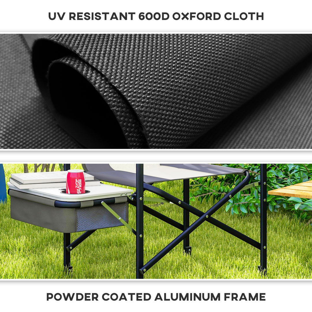 Folding Aluminium Camping Chair, with Cooler Bag Table - Grey