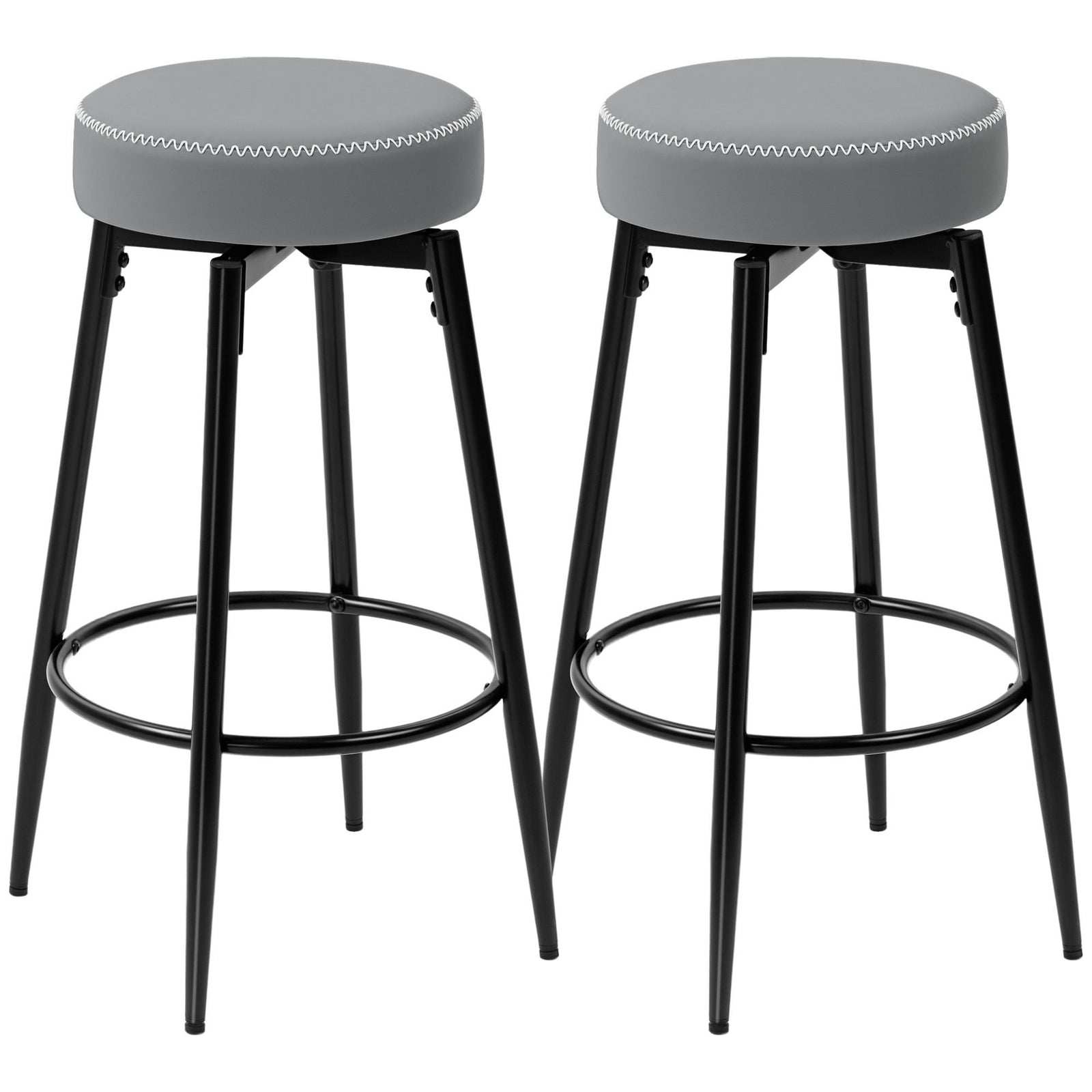 Set of Two Faux Leather Bar Stools - Grey/Black