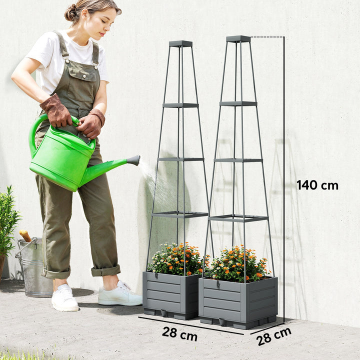 2 Pack Raised Garden Bed with Trellis, Plastic Outdoor Planter Box wit
