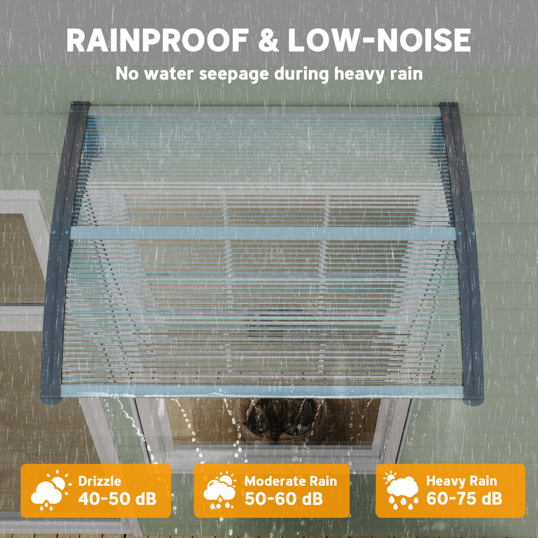 Front Door Canopy Outdoor Awning Aluminium Rigid Plastic Polycarbonate Rain Shelter UV Water Rain Resistant 100 x 75cm Clear