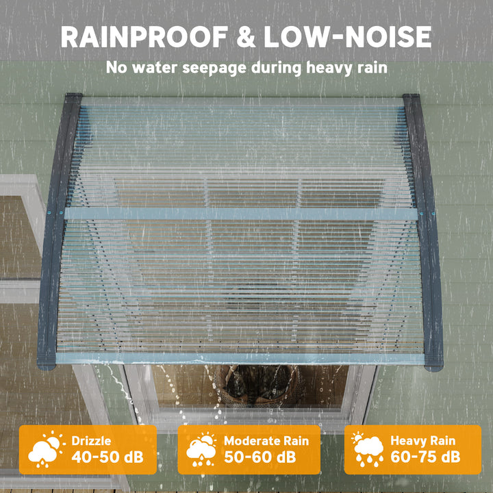 Front Door Canopy Outdoor Awning Aluminium Rigid Plastic Polycarbonate Rain Shelter UV Water Rain Resistant 100 x 75cm Clear