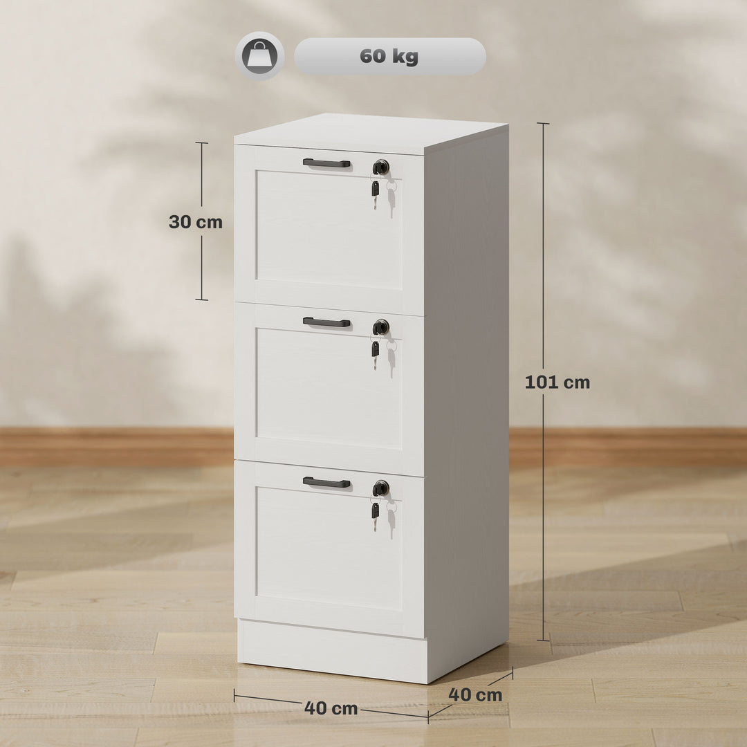 3-Drawer Filing Cabinet with Lock - White