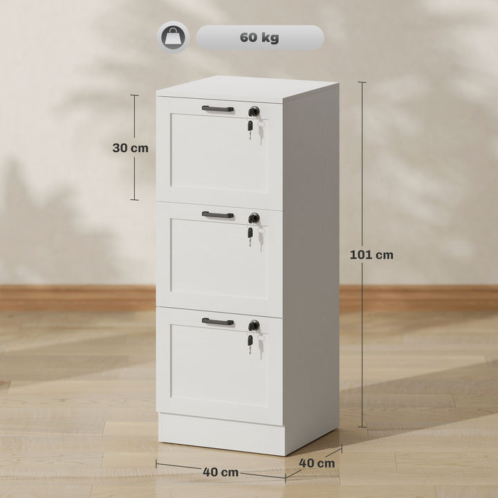3-Drawer Filing Cabinet with Lock - White