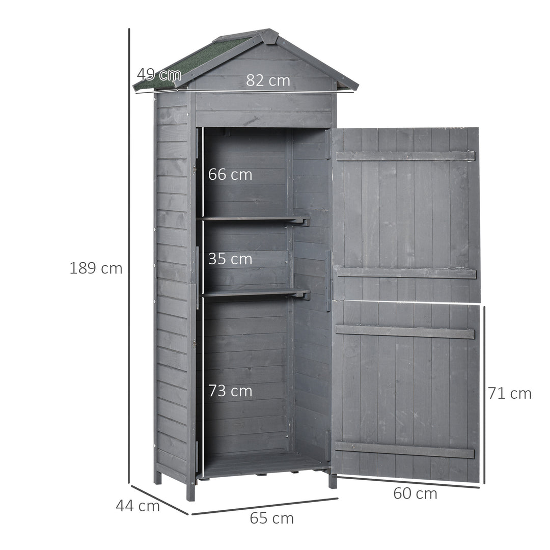 Wooden Garden Storage Shed Utility Gardener Cabinet w/ 3 Shelves, Tilted-felt Roof and Two Lockable Doors, 79cm x 49cm x 191.5cm, Dark Grey
