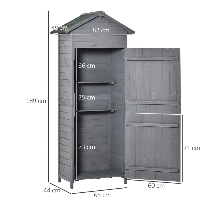 Wooden Garden Storage Shed Utility Gardener Cabinet w/ 3 Shelves, Tilted-felt Roof and Two Lockable Doors, 79cm x 49cm x 191.5cm, Dark Grey