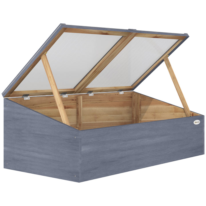 Wooden Cold Frame Mini Greenhouse Garden Polycarbonate Grow House with Independent Openable Top Covers for Flowers, Vegetables, Plants, 100 x 50 x 36 cm, Light Grey