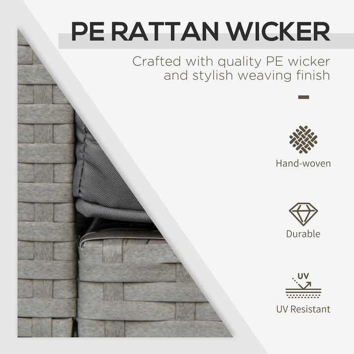 MCL 3 Pieces Rattan Bistro Set with Glass Top Coffee Table, Chairs and Cushions for Outdoor, Patio, Balcony, Grey