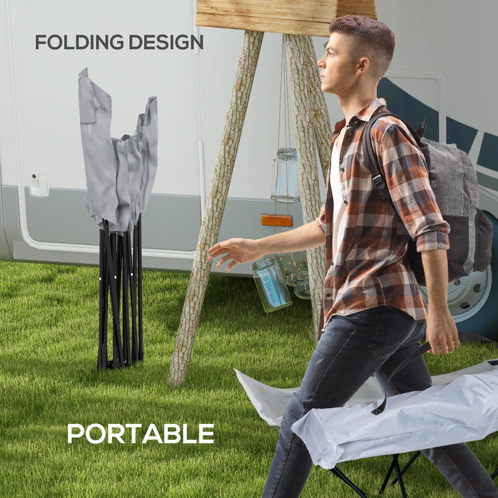 Camping Bed for Adults, Single Folding Camp Bed, Portable Camping Cot with Side Pocket, Headrest and Oxford Seat for Outdoor, Travel, Fishing, Light Grey