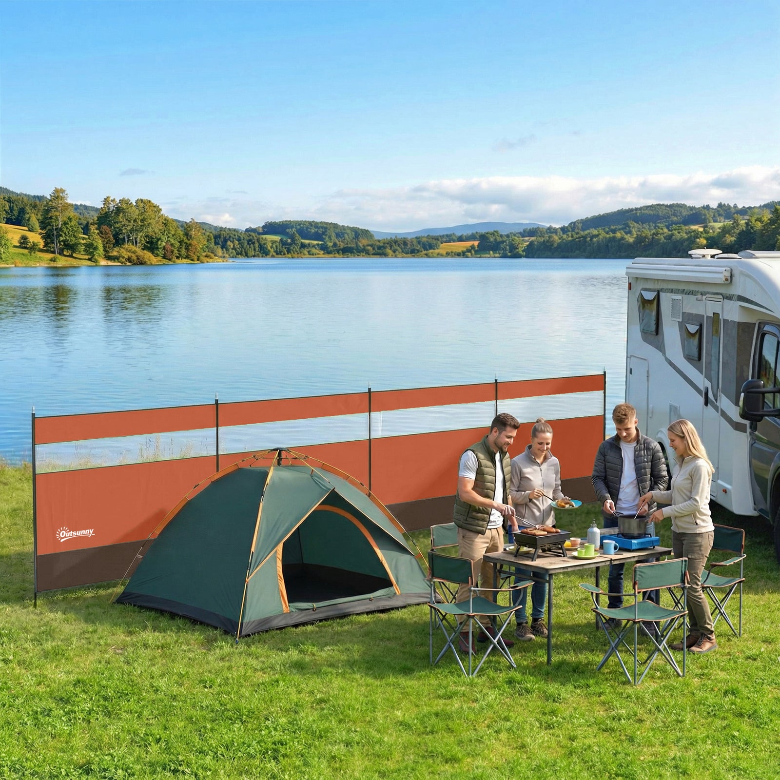 Camping Windbreaker with Clear Windows, Carry Bag and Steel Poles, for