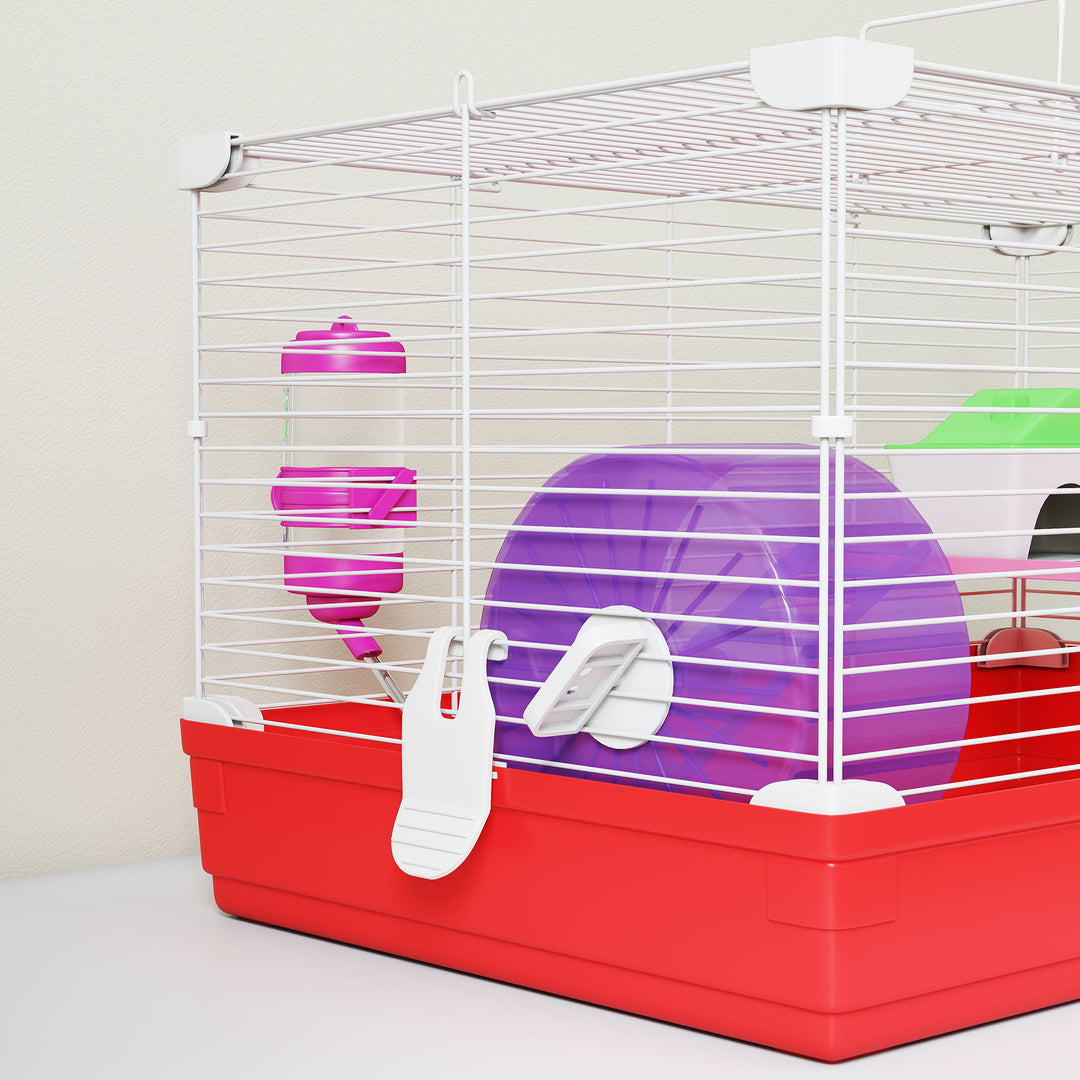 Hamster Cage, Small Gerbil Cage 2 Tiers Portable w/ Handle, Exercise Wheel, Water Bottle, Dishes