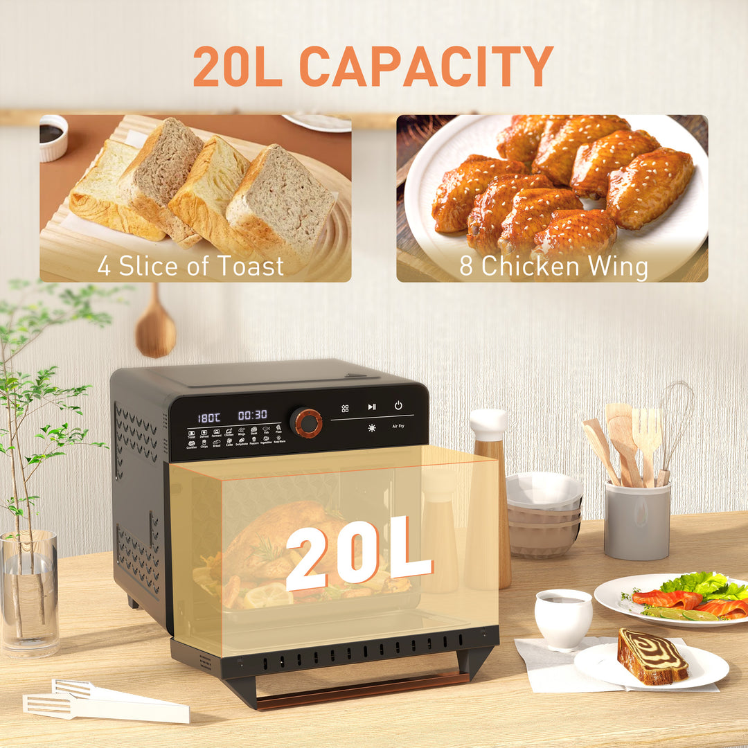 HOMCOM Air Fryer Oven, 20L Mini Oven, Multifunction Countertop Convection Oven with 17 Presets, Adjustable Temp and Time, 1400W