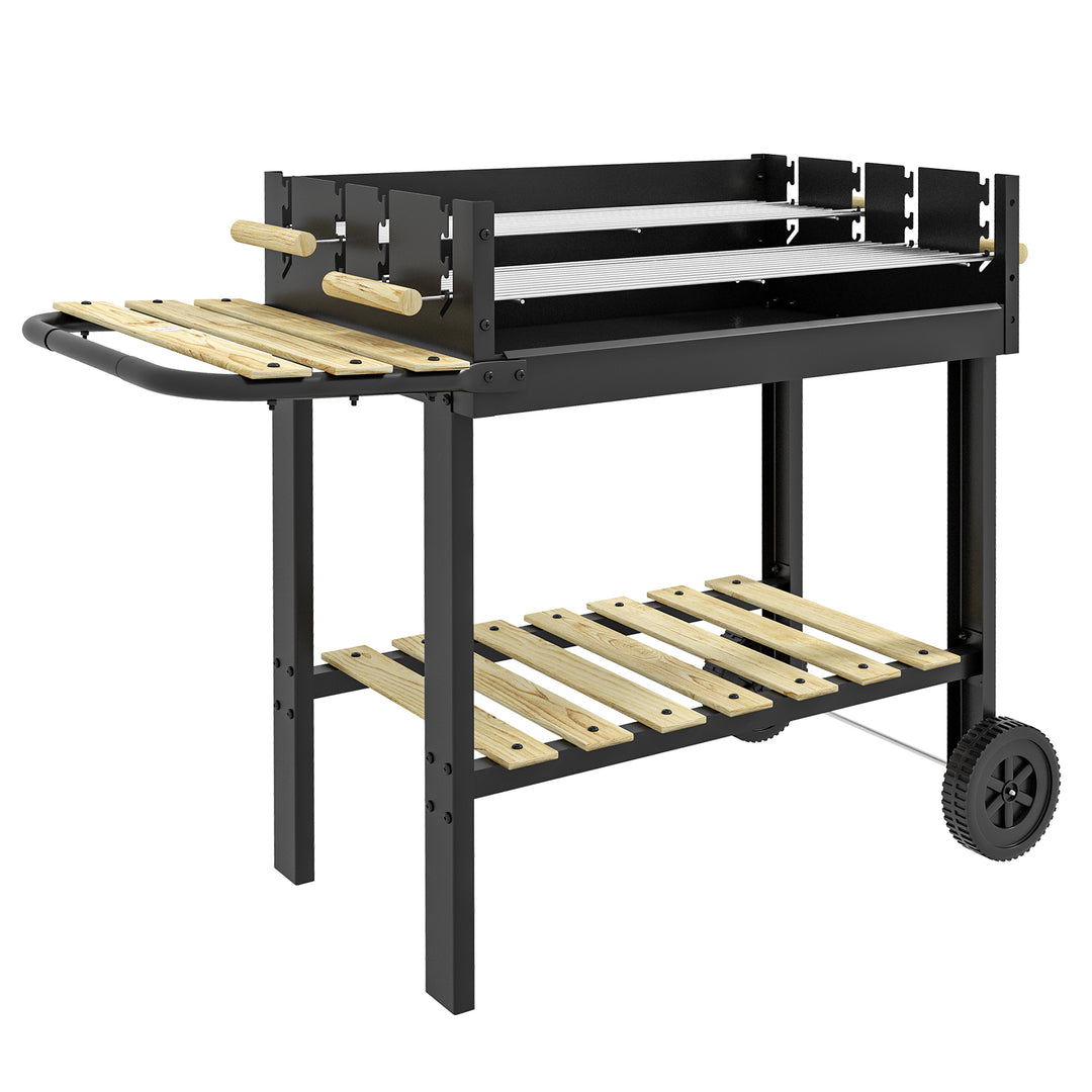 Charcoal BBQ Grill, Barbecue Trolley with Double Adjustable Grill, Sid