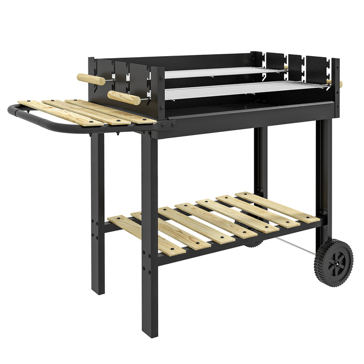 Charcoal BBQ Grill, Barbecue Trolley with Double Adjustable Grill, Sid