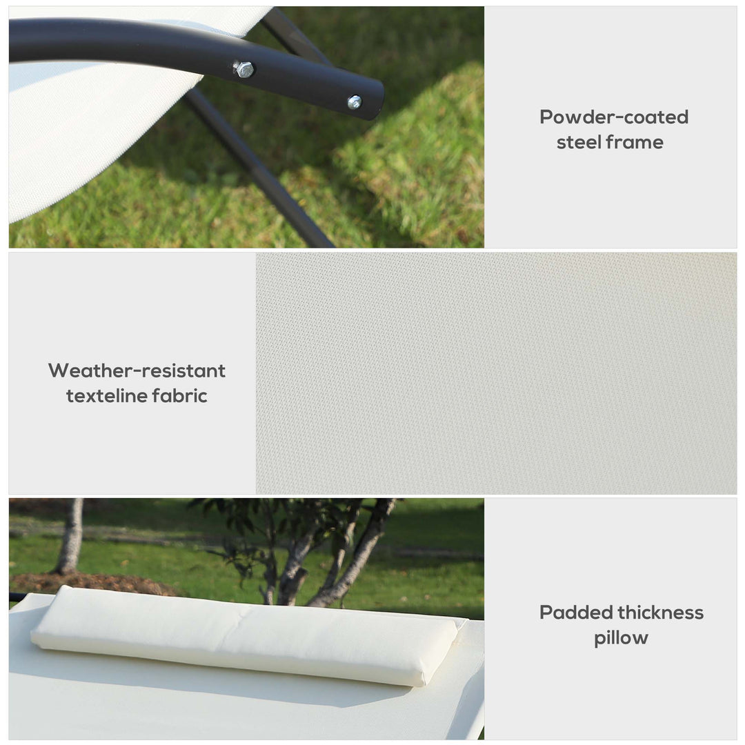 Double Sun Lounger, Rocking Lounger Sunbed Daybed with Armrest and Headrest Pillow, for Two, For Outdoor Patio Garden, Cream White