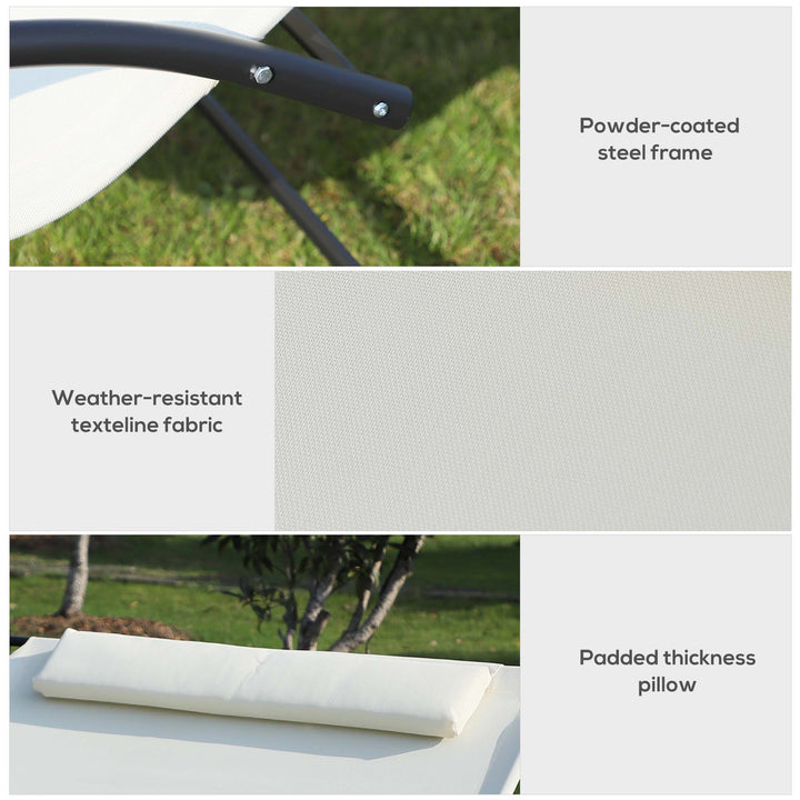 Double Sun Lounger, Rocking Lounger Sunbed Daybed with Armrest and Headrest Pillow, for Two, For Outdoor Patio Garden, Cream White