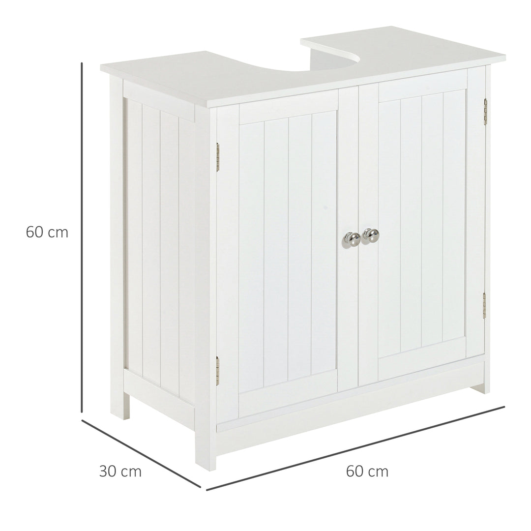 HOMCOM Under-Sink Vanity Unit: 2-Tier Bathroom Cabinet, Space-Saving Wooden Storage, Classic White | Aosom UK