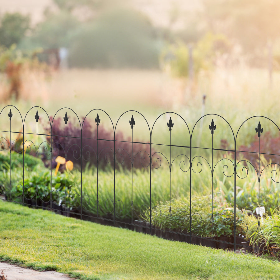 Decorative Garden Fencing, 8PCs 44in x 12.5ft Outdoor Picket Fence Panels, Rustproof Metal Wire Landscape Flower Bed Border Edging, Black