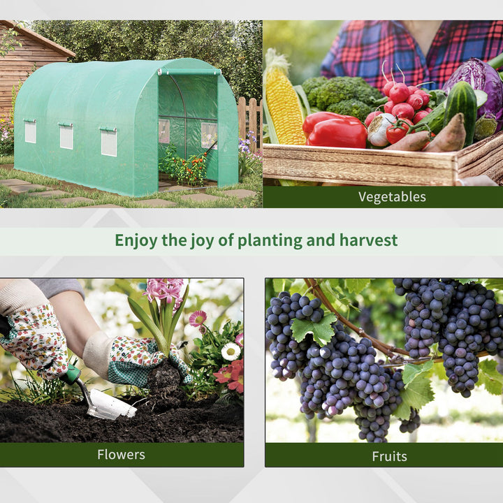 4 x 2 x 2 m Polytunnel Greenhouse with Roll-up Door and 6 Mesh Windows, Walk-in Garden Tunnel Warm House Tent with UV-resistant PE Cover and Galvanised Steel Frame, Green