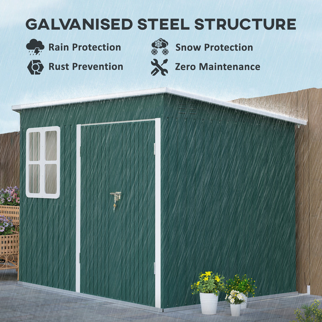8.5 x 6ft Storage Shed Galvanised Steel Garden Shed, Metal Shed with Foundation Kit, Window, Lockable Wide Doors and Air Vents for Outdoor Patio, Green