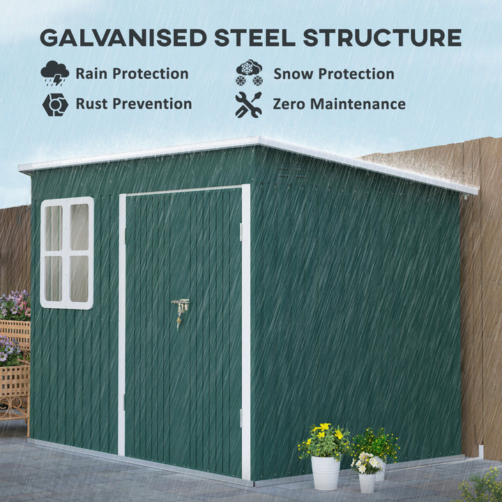 8.5 x 6ft Storage Shed Galvanised Steel Garden Shed, Metal Shed with Foundation Kit, Window, Lockable Wide Doors and Air Vents for Outdoor Patio, Green