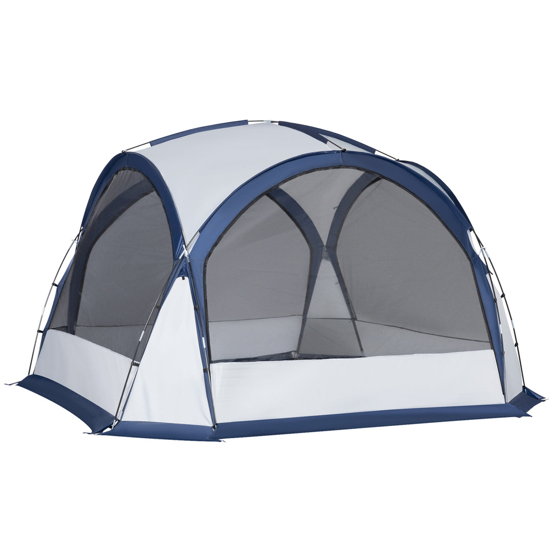 Dome Tent for 6-8 Person, Camping Tent with 4 Zipped Mesh Doors, Removable Oxford Cloth, Lamp Hook, Portable Carry Bag, White and Blue