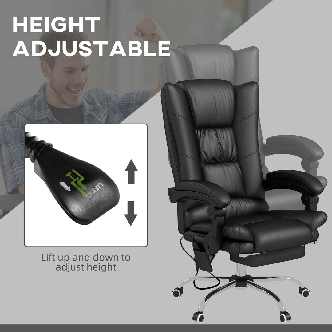 High Back Vibration Massage Office Chair, Heated Reclining PU Leather Computer Chair with 135° Reclining Back and Footrest, Black