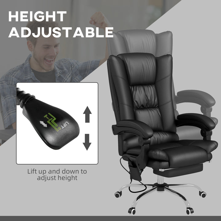 High Back Vibration Massage Office Chair, Heated Reclining PU Leather Computer Chair with 135° Reclining Back and Footrest, Black