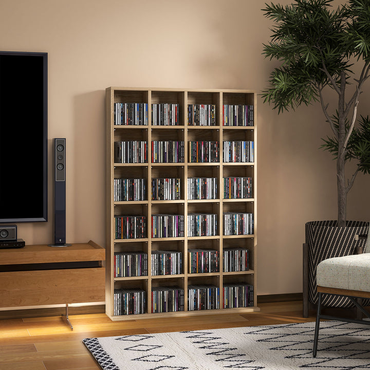 CD Storage Unit with Adjustable Shelves, 89 x 130.5 cm, Nature Wood Finish