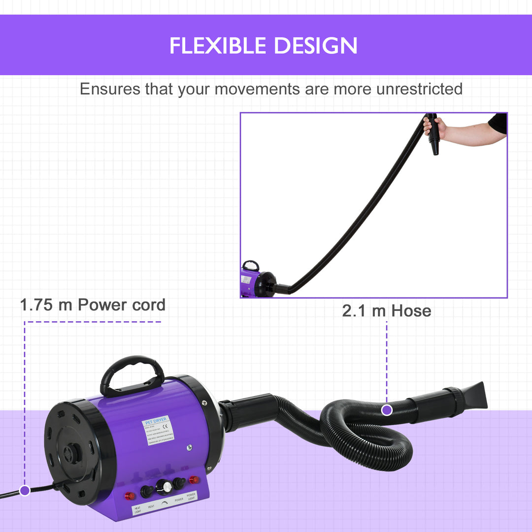 PawHut 2800W Dog Hair Dryer Pet Grooming Blaster Water Blower Dryer w/ 3 Nozzles, Purple | Aosom UK