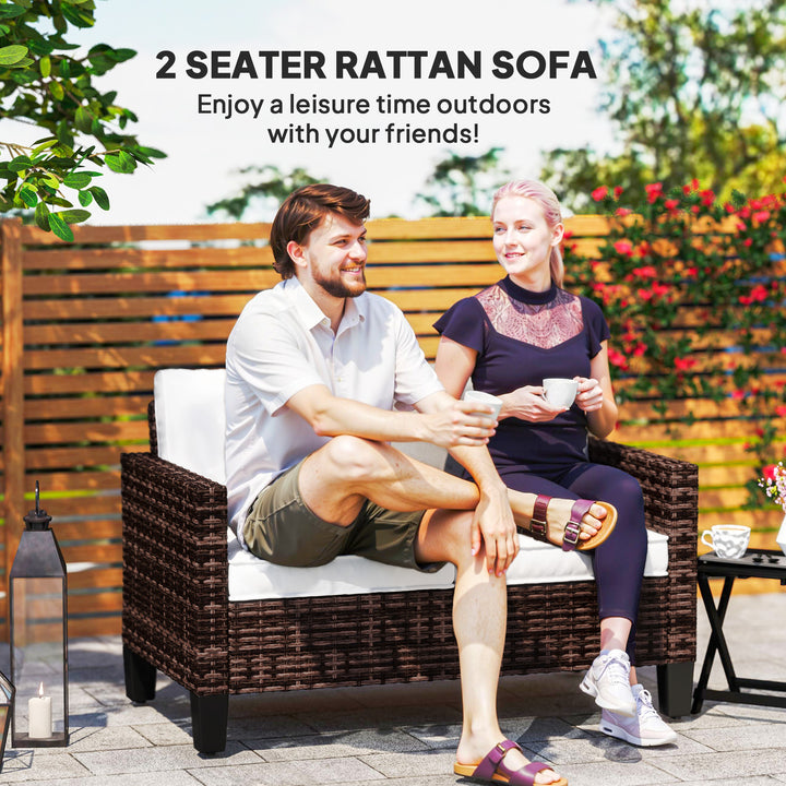 Two-Seater Rattan Outdoor Sofa - Brown