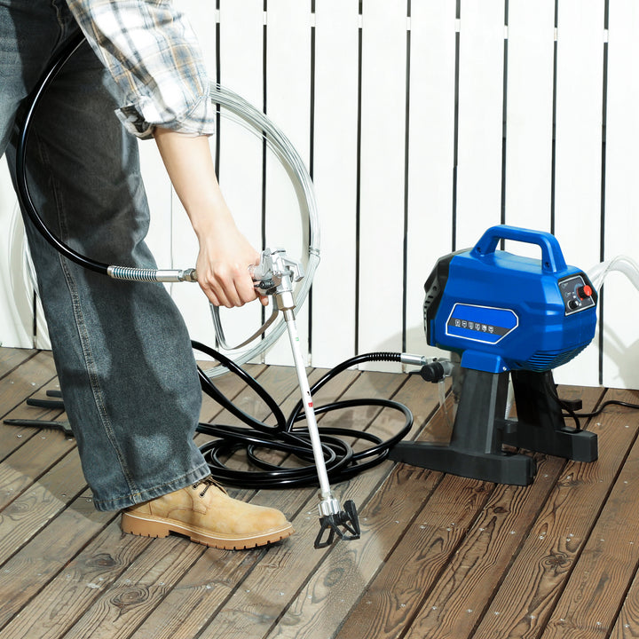 HOMCOM Airless Paint Sprayer, Thinning-Free, Electric﻿ Fence Paint Sprayer for Exterior and Interior DIY Painting Projects, Wall Spray Gun Machine, Household Use, 1.5L/min, 200Bar, 7.5m Hose Dark Blue