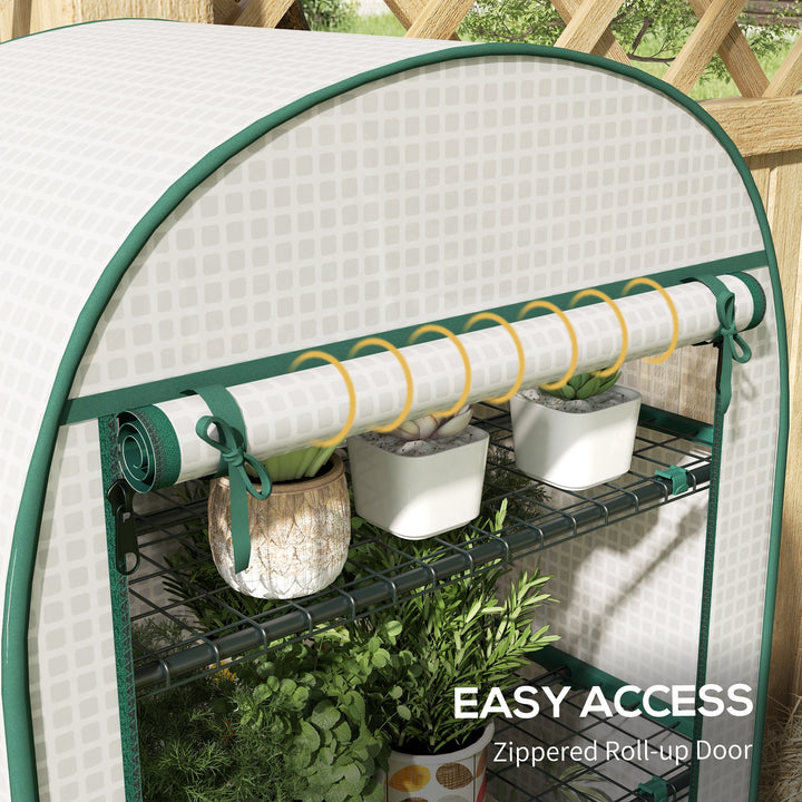 4 Tier Mini Greenhouse for Outdoor, Portable Gardening Plant Green House with Storage Shelf, Roll-Up Zipped Door, Metal Frame and PE Cover, 80 x 49 x 160cm, White