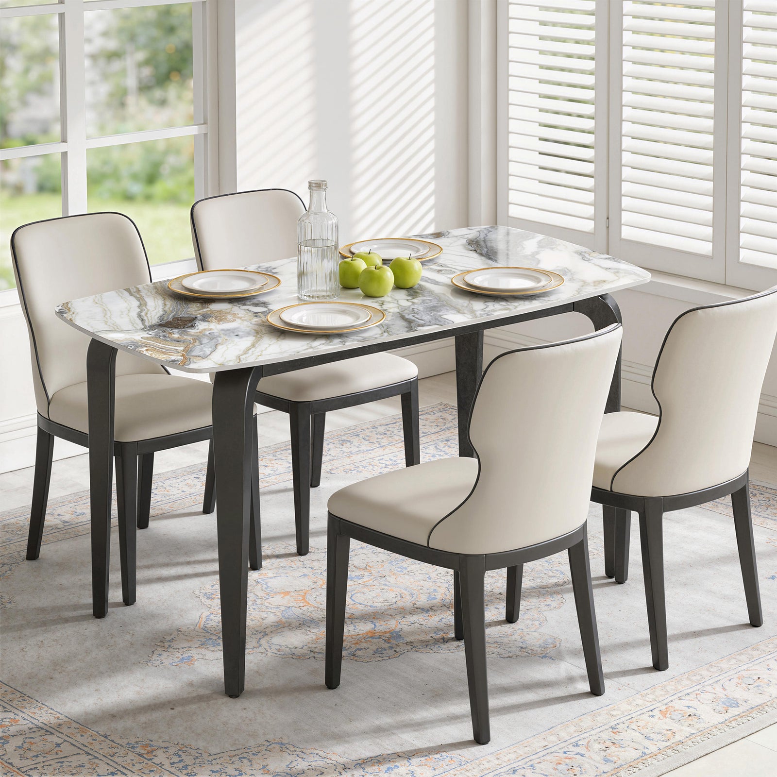 Dining Table for 4, Modern Kitchen Table with Sintered Stone Tabletop,