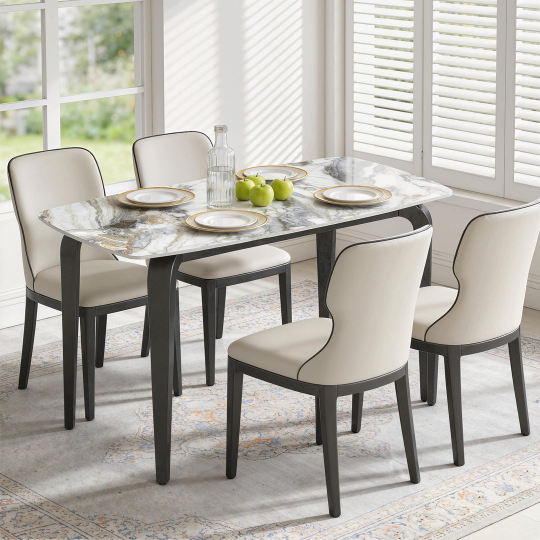Dining Table for 4, Modern Kitchen Table with Sintered Stone Tabletop, Metal Legs