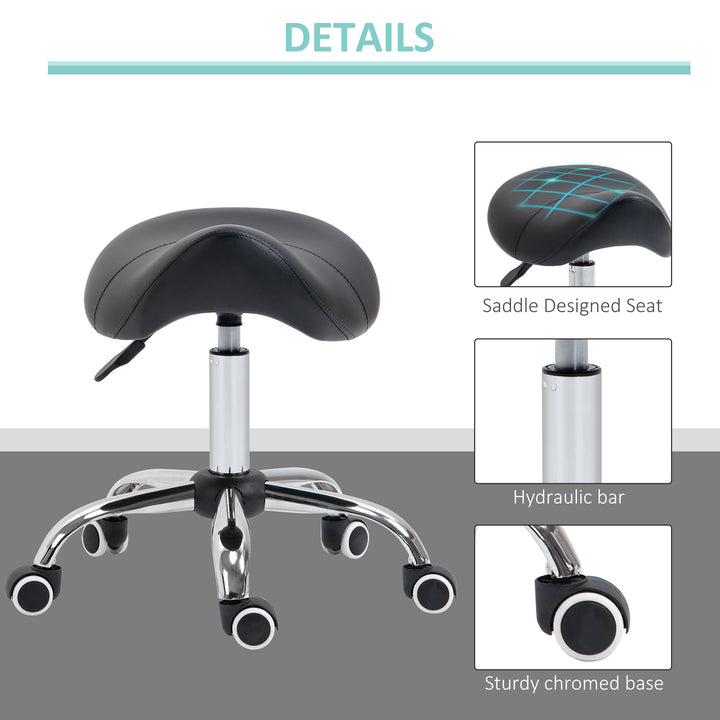 MCL Cosmetic Stool 360° Rotate Height Adjustable Salon Massage Spa Chair Hydraulic Rolling Faux Leather Saddle Stool Mobility, Black