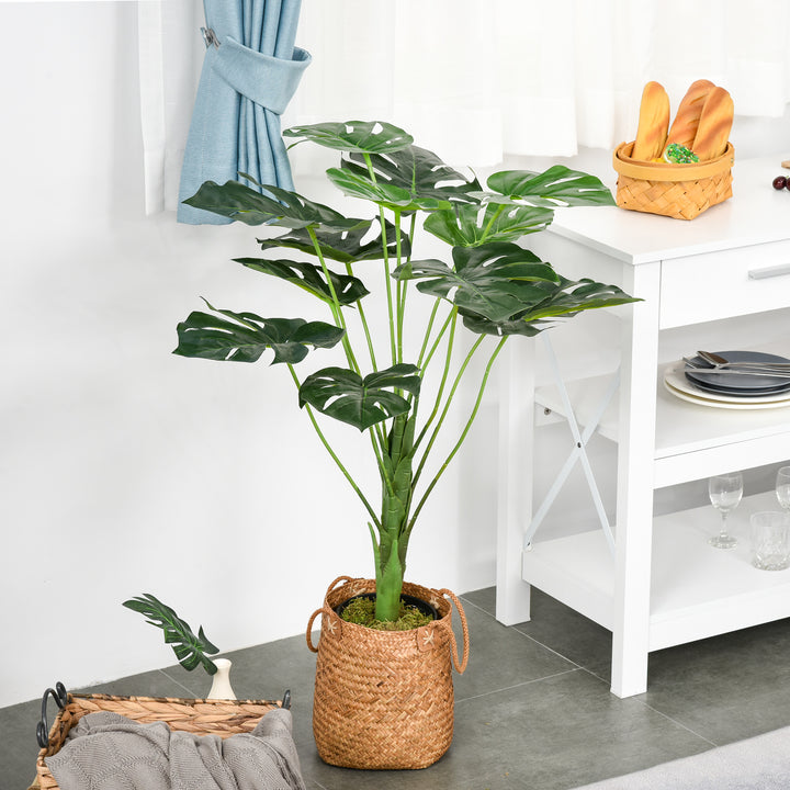 Outsunny Artificial Greenery: Lifelike Monstera Deliciosa Plant with 13 Leaves & Pot for Indoor/Outdoor Décor | Aosom UK