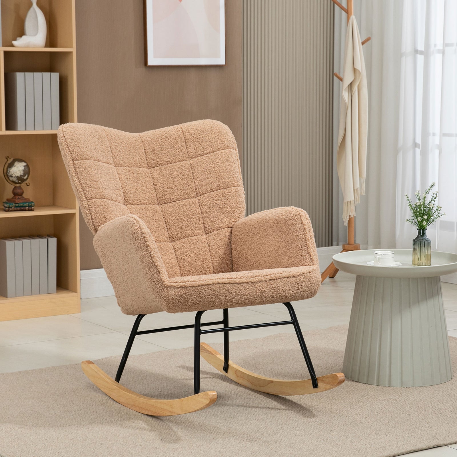 Soft Fleecey Rocking Wingback Chair - Light Brown