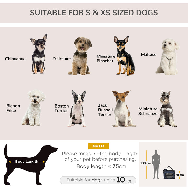 Foldable Pet Carrier for Small and Miniature Dogs, Portable Cat Carrier Soft Side Pet Travel Crate with Removable Mat, Storage Bags, Breathable Mesh 60 x 41.5 x 41cm - Dark Blue