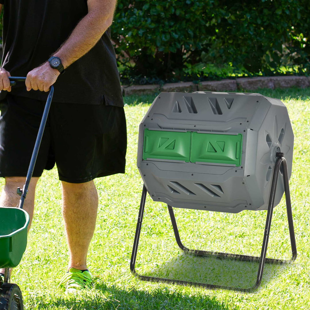 160L 360° Rotating Dual Chamber Composter - Grey