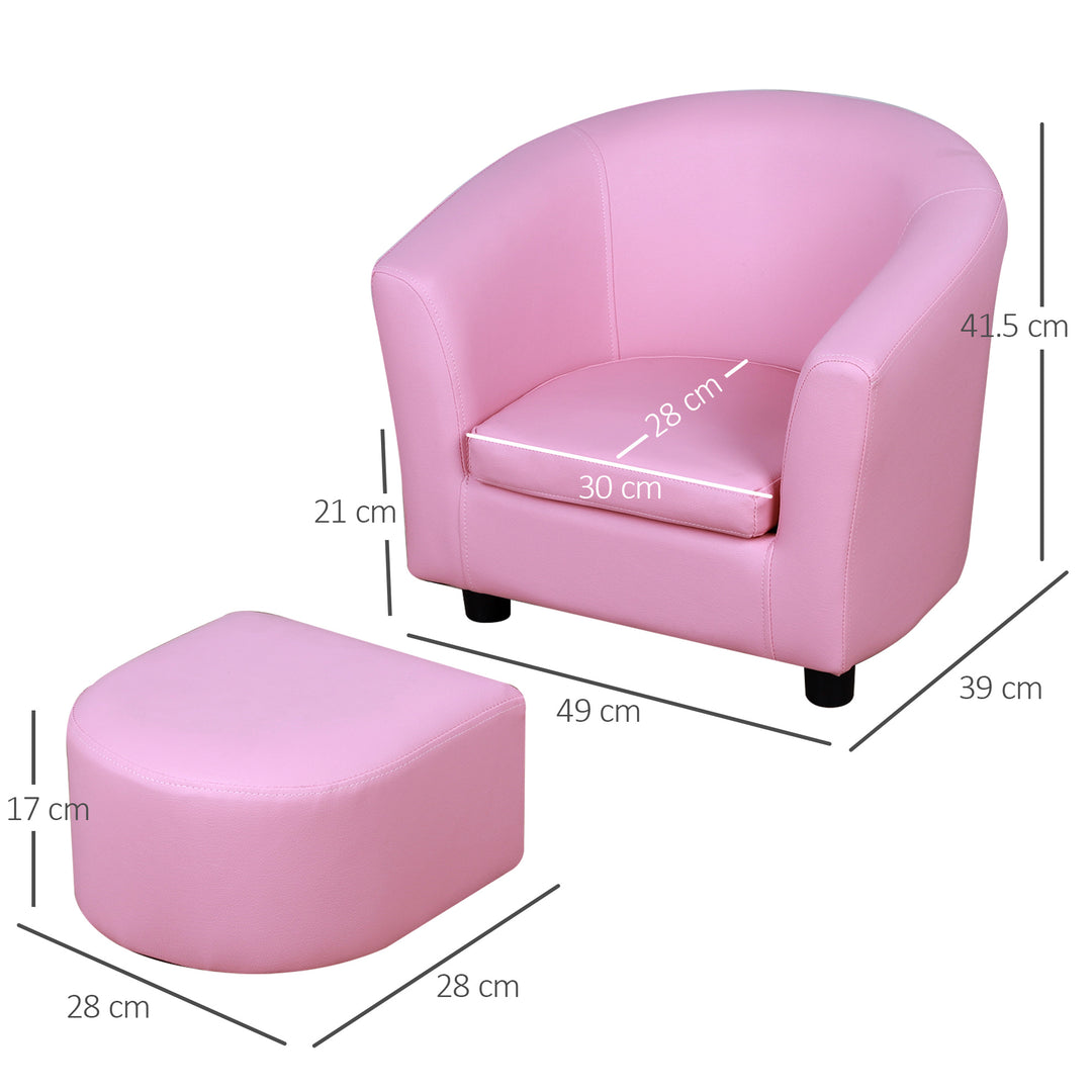 HOMCOM Children's Mini Sofa with Footstool, Thick Padding, Anti-slip Feet, 30 x 28 x 21cm, Pink | Aosom UK